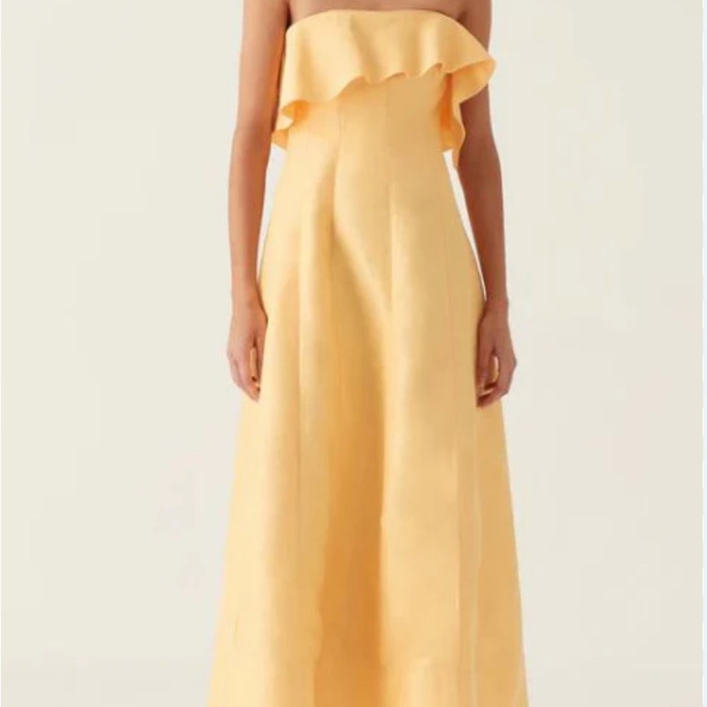 Aje Strapless Dress in Soft Yellow
